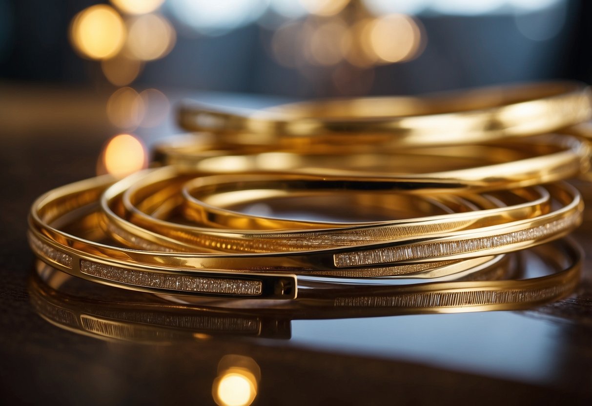 Gold metal strips adorn furniture, reflecting light in a modern space