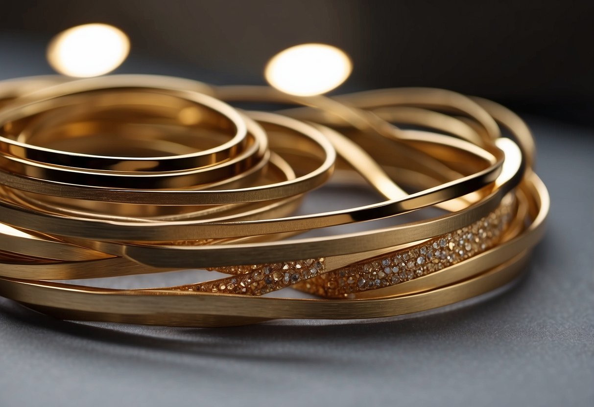 Golden metal strips adorn furniture, catching light in a sleek, modern design