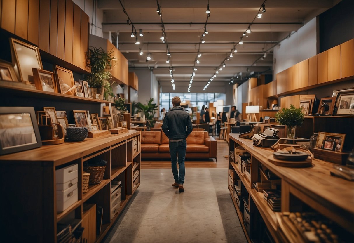A person browsing through a variety of furniture options, selecting items for a one-month rental