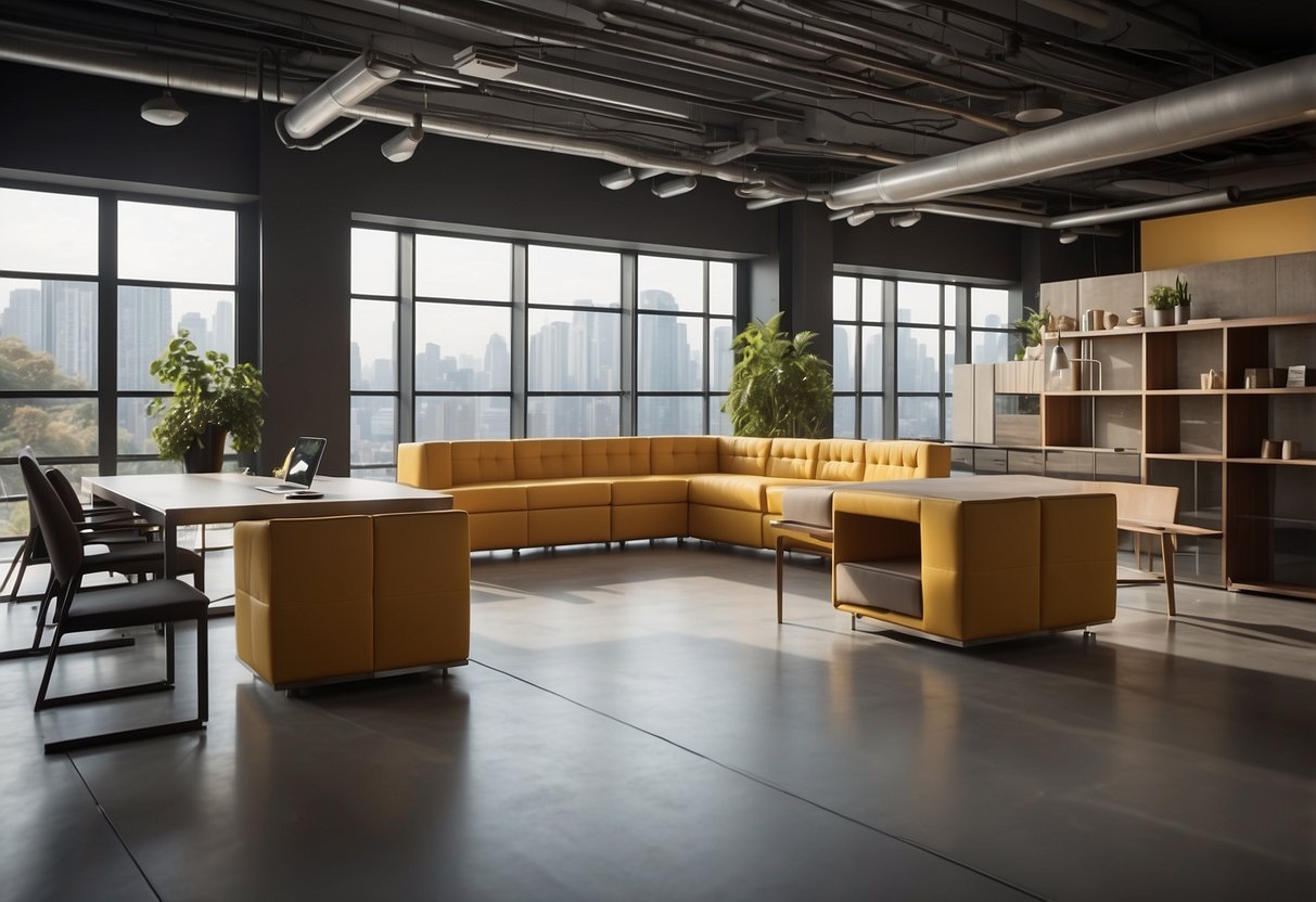A room with versatile, customizable modular furniture pieces arranged in different configurations, demonstrating their flexibility and adaptability