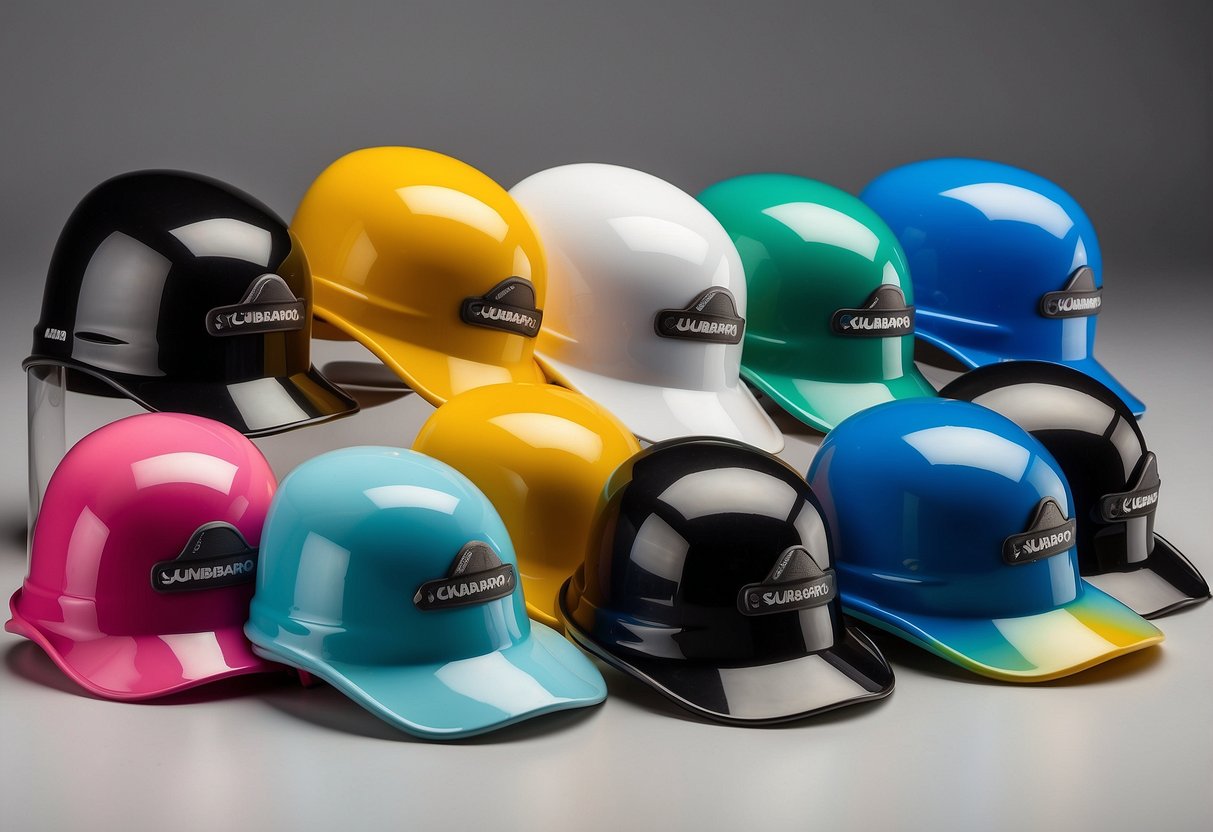 The Scubapro Spectra Mini 5 diving hats are arranged neatly on a white background, with their lightweight design and vibrant colors standing out