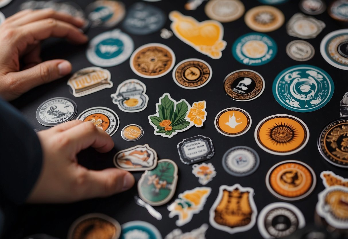 A person carefully selects vinyl stickers from a variety of designs to decorate their furniture, comparing colors and patterns