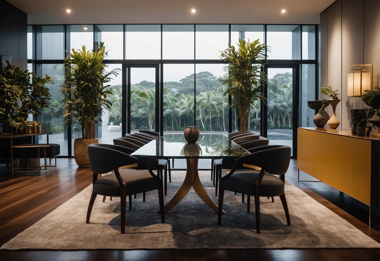 A sleek, modern furniture showroom in Singapore's Barossa district, with a prominent "Frequently Asked Questions" section