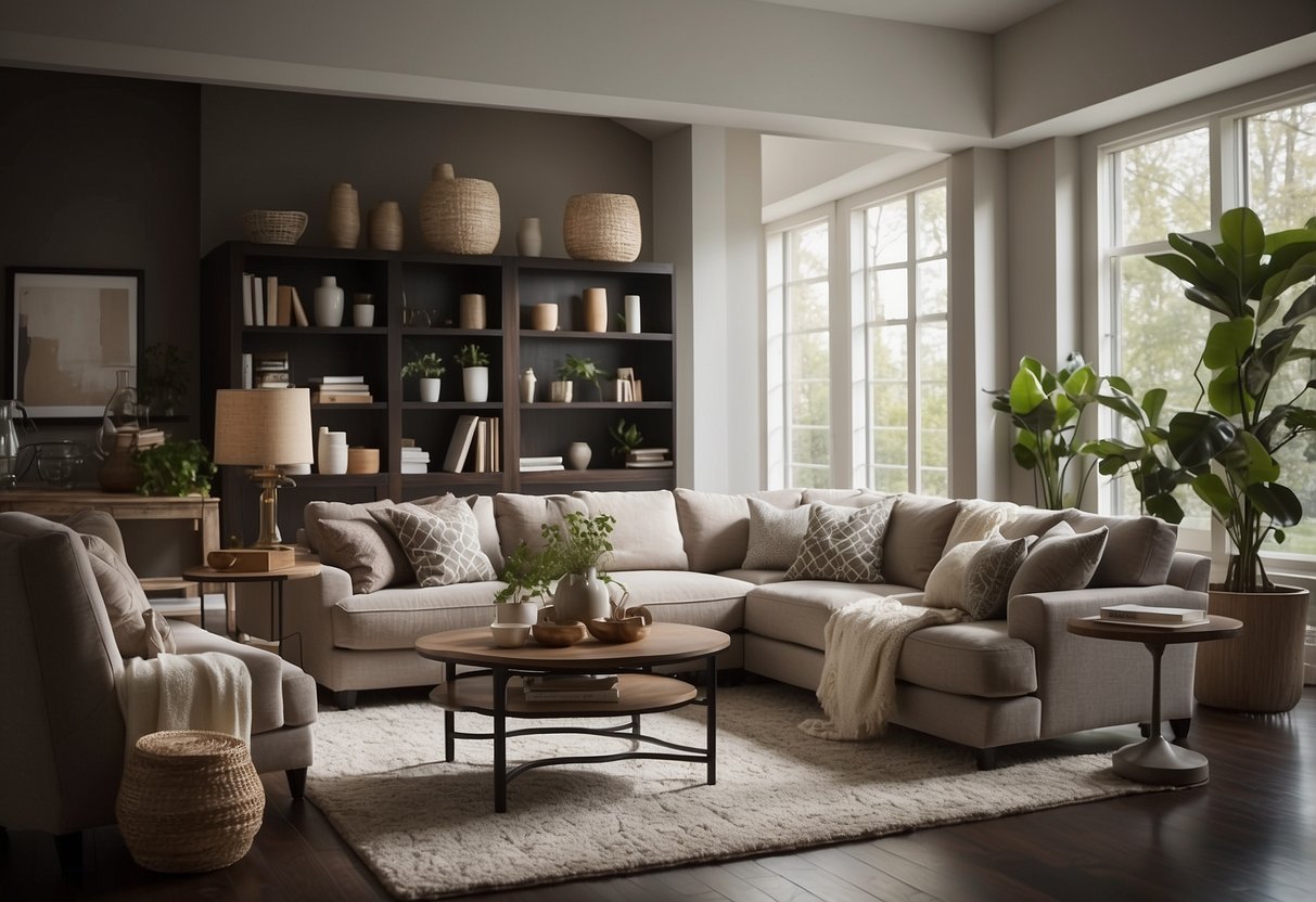 A cozy living room with a plush sofa, coffee table, and stylish lamps. The room is filled with Big Lots furniture deals