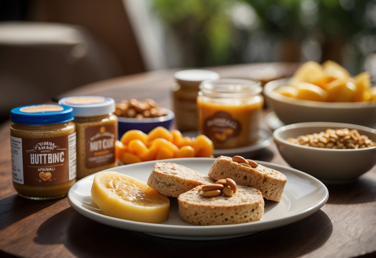 A table displaying Justin's Nut Butter packs alongside lightweight food options for diving trips