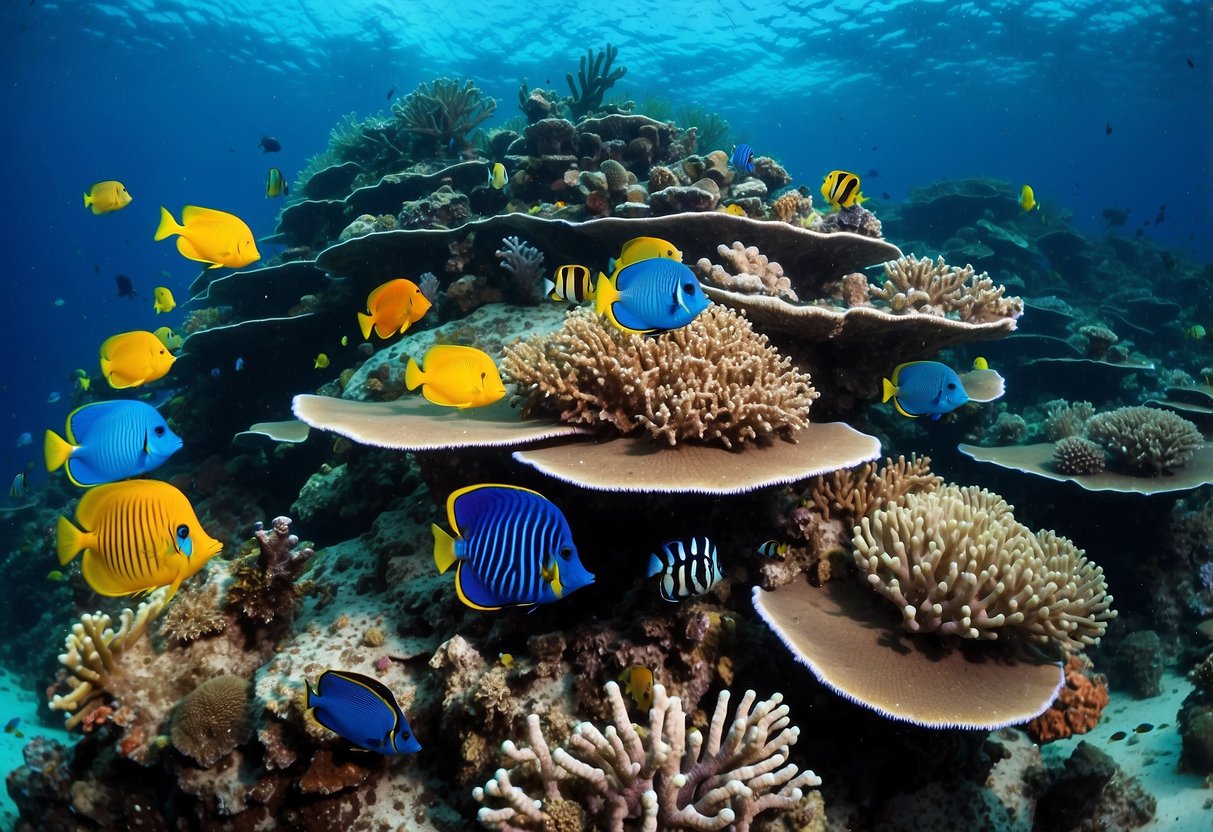 Crystal-clear waters teeming with vibrant marine life surround Saba Bank, Dutch Caribbean. Colorful coral formations and schools of tropical fish create a mesmerizing underwater landscape for divers