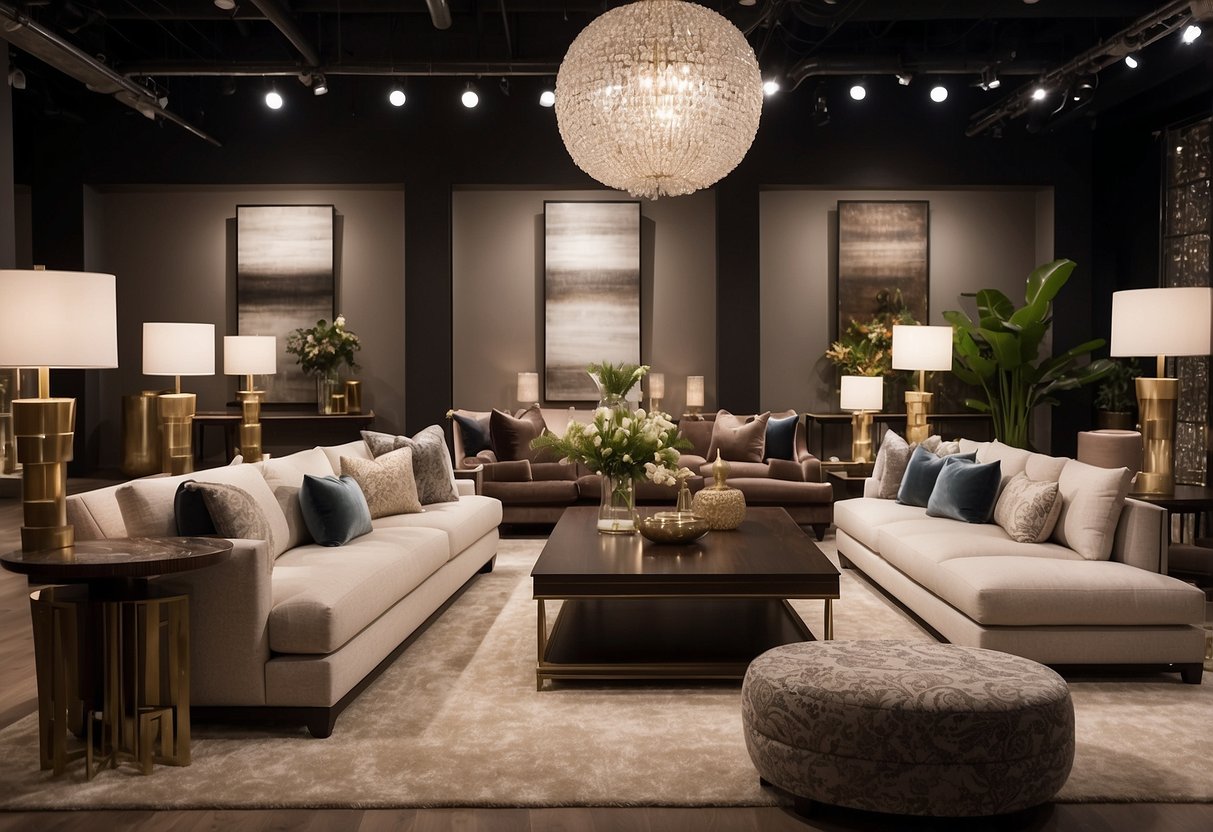 A spacious showroom displays Bernhardt's elegant furniture collections in various styles and materials. Rich textures and luxurious finishes catch the light, inviting visitors to explore and admire the craftsmanship