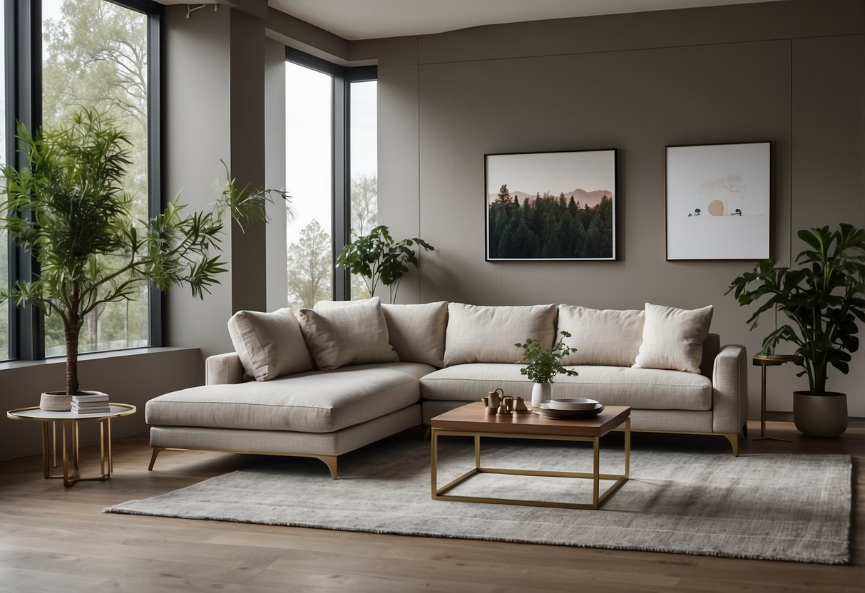 A modern living room with sleek, minimalist furniture from the Twenty Four Collection. Clean lines, neutral colors, and a sense of sophistication