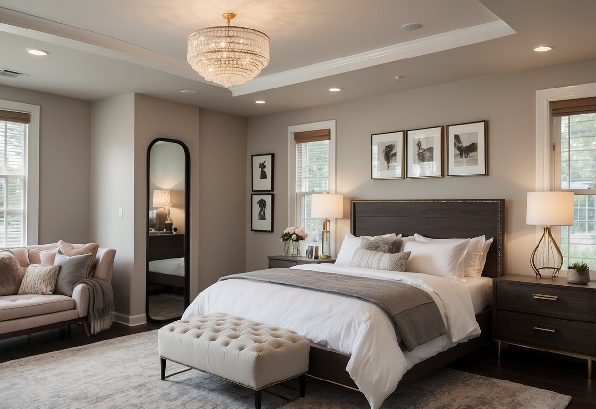 A bedroom with various furniture options on sale, including beds, dressers, and nightstands. Bright lighting and a spacious layout showcase the different styles and designs available