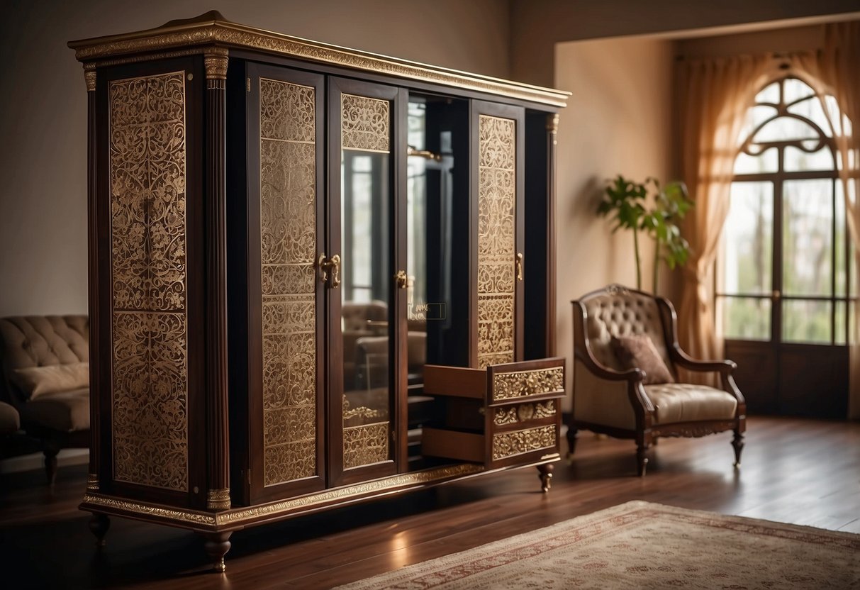 A spacious and elegant Akhtar Furniture Almirah stands tall in a well-lit room, showcasing its intricate design and ample storage space