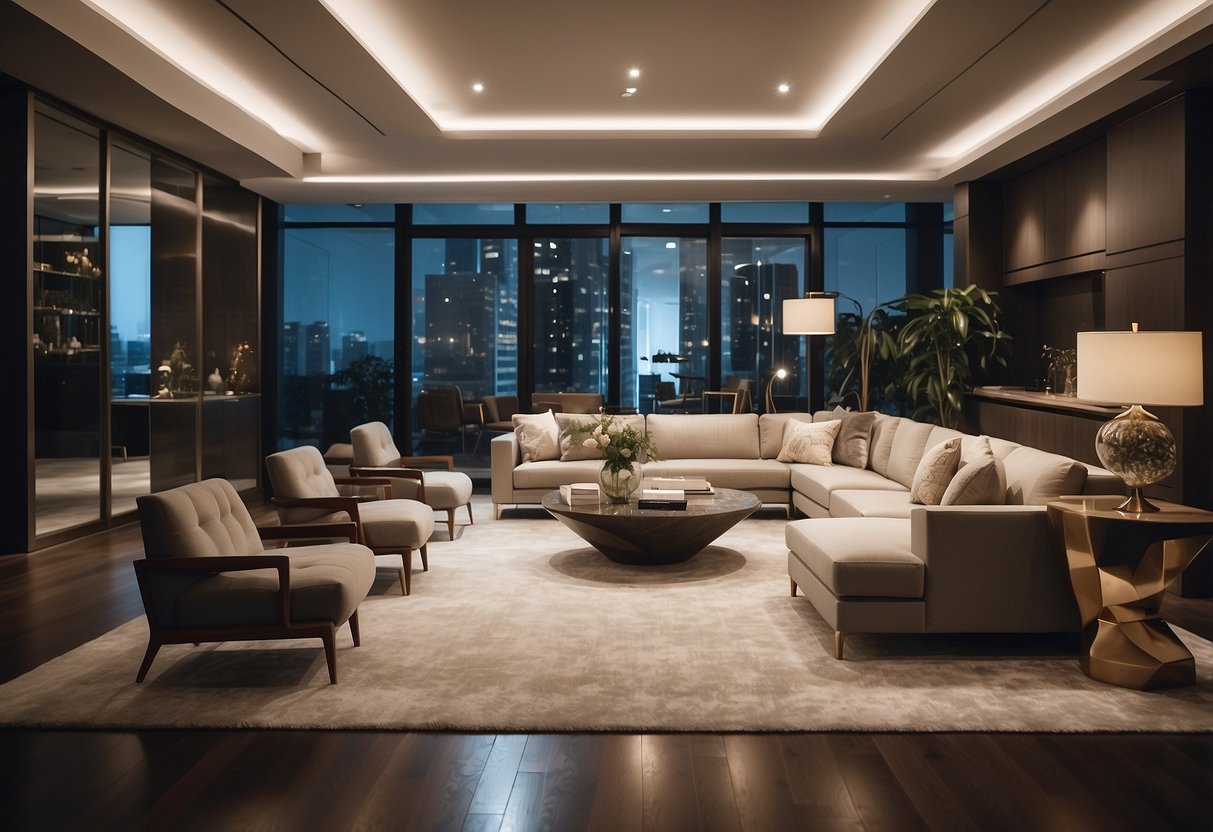 A spacious, well-lit showroom displays elegant, modern furniture in a variety of luxurious materials and finishes