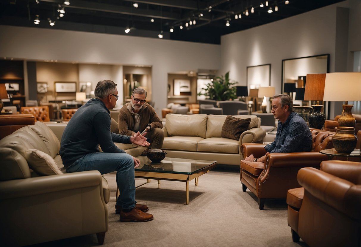 Customers browsing through a wide selection of modern and classic furniture at Furniture Club, admiring the quality and craftsmanship of the pieces on display