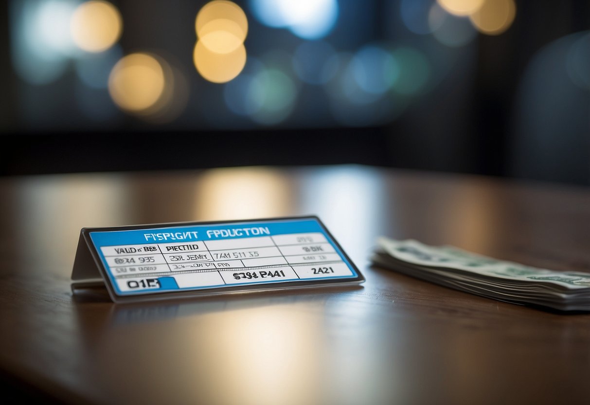 A table with a price tag showing a higher price than the cost of production