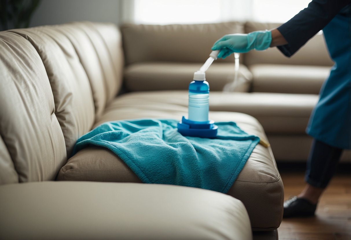 A professional cleaning product removes a tough stain from a sofa, leaving it protected and looking like new