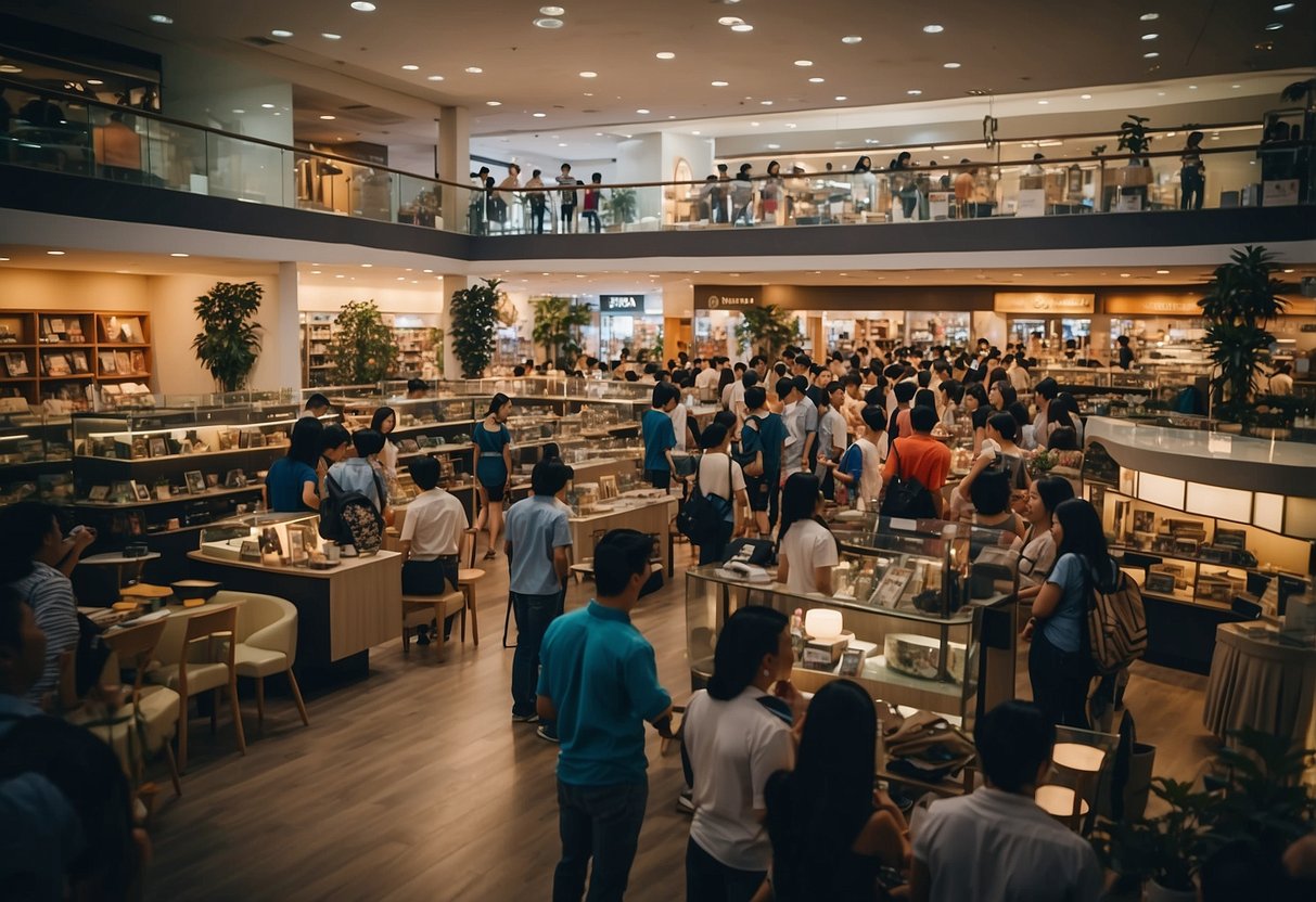 A crowded furniture store in Toa Payoh, filled with various pieces and customers browsing