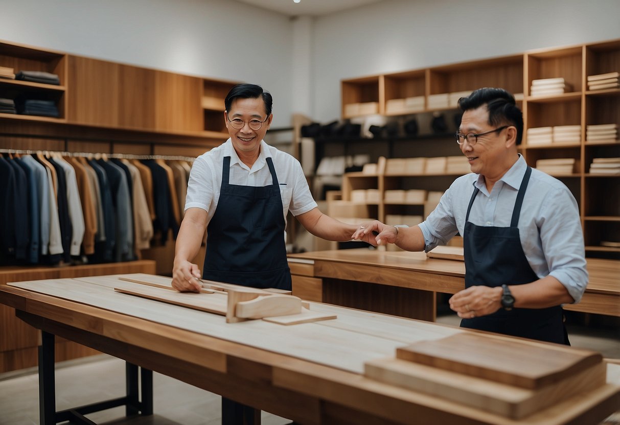 A custom furniture maker visits showrooms, making appointments in Singapore