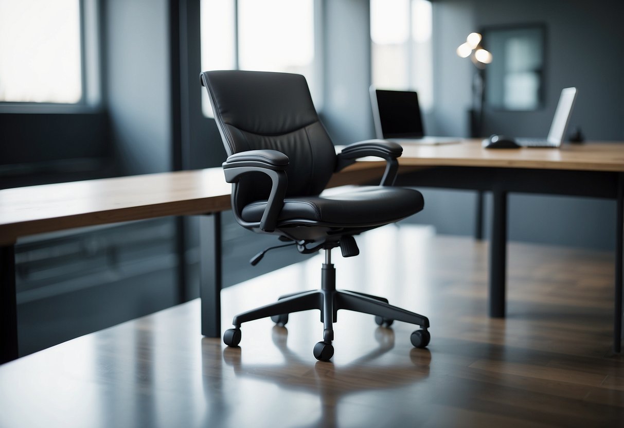 A sleek ergonomic office chair with adjustable lumbar support and padded armrests, promoting comfort and productivity in a modern workspace