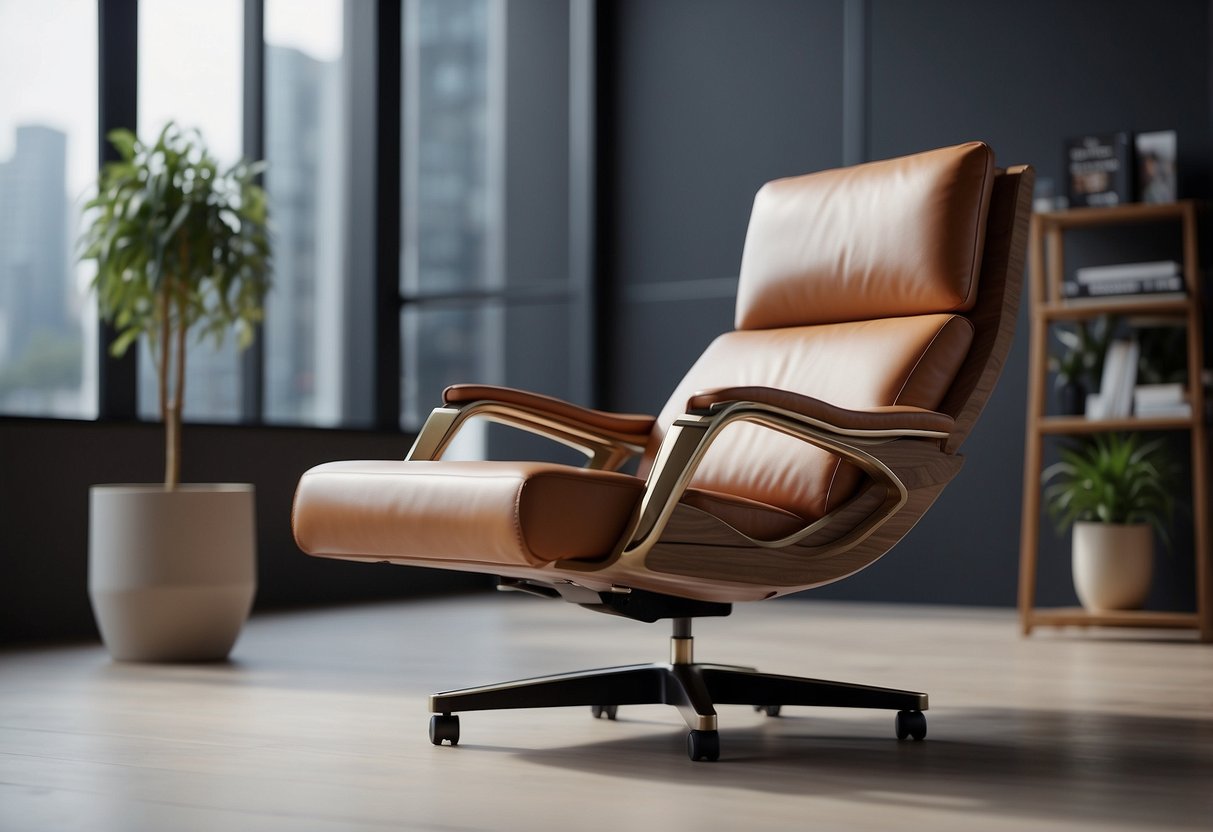 An AI program generates a 3D model of a modern chair, adjusting dimensions and materials in real-time