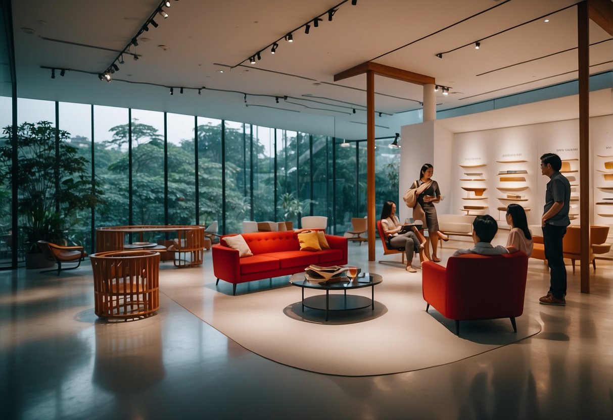 Visitors admire modern furniture at Red Dot Design Museum Singapore