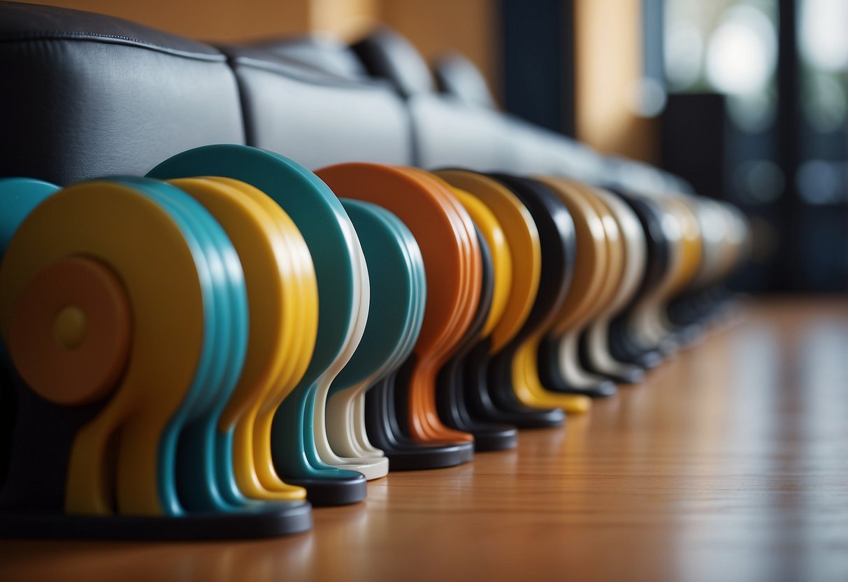 Rubber furniture cups arranged neatly under various furniture legs