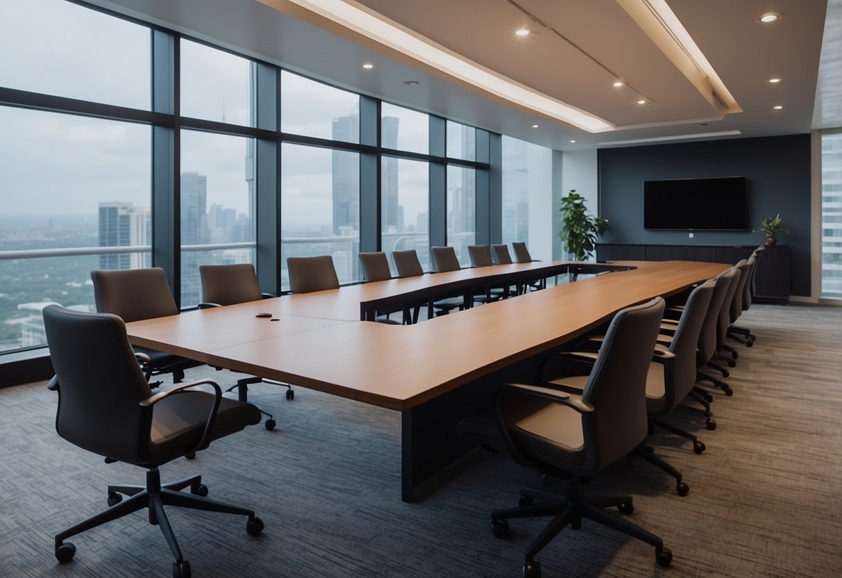 A conference room with modern, ergonomic furniture and sound-absorbing materials