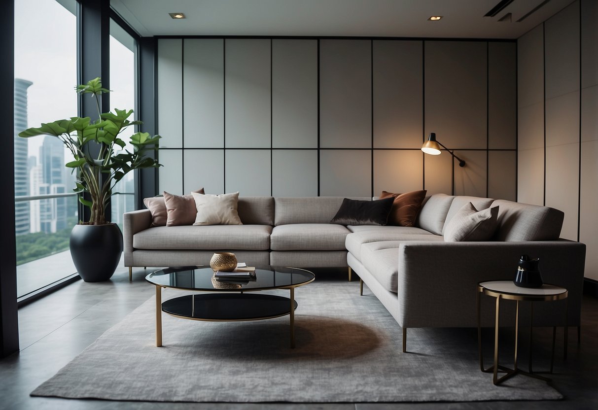 A room with modern furniture, sleek metal legs, and clean lines in Singapore