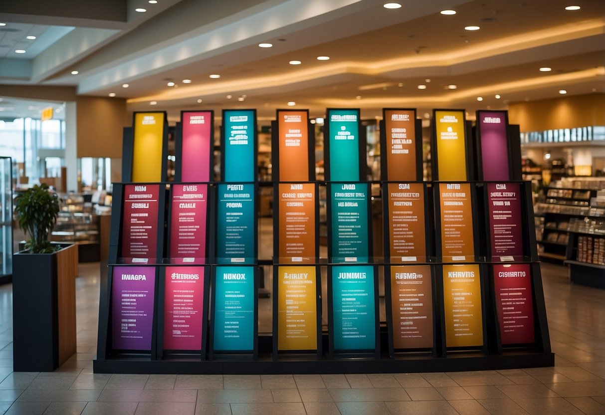 A large, colorful directory stands at the entrance of the furniture mall, with clear signage and easy-to-read categories for customers to easily navigate the different sections of the store