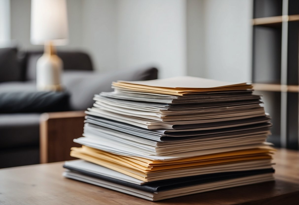 A stack of FAQ sheets surrounded by various furniture pieces