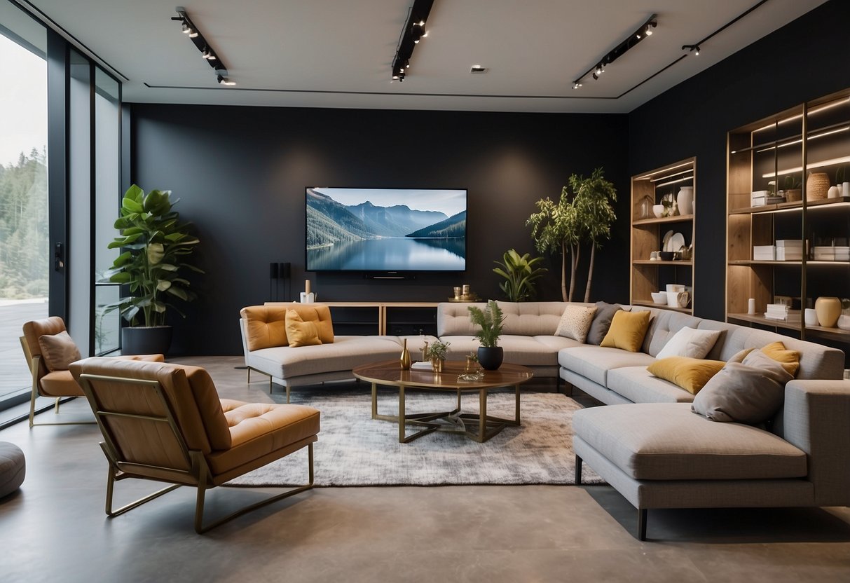 A spacious and modern furniture showroom with a variety of additional services and amenities, including delivery and assembly options