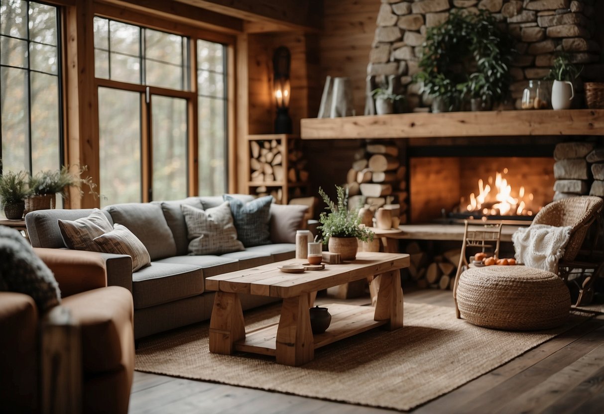 A cozy woodland setting with various furniture pieces arranged in a warm and inviting manner, showcasing the range of options available for customers to choose from