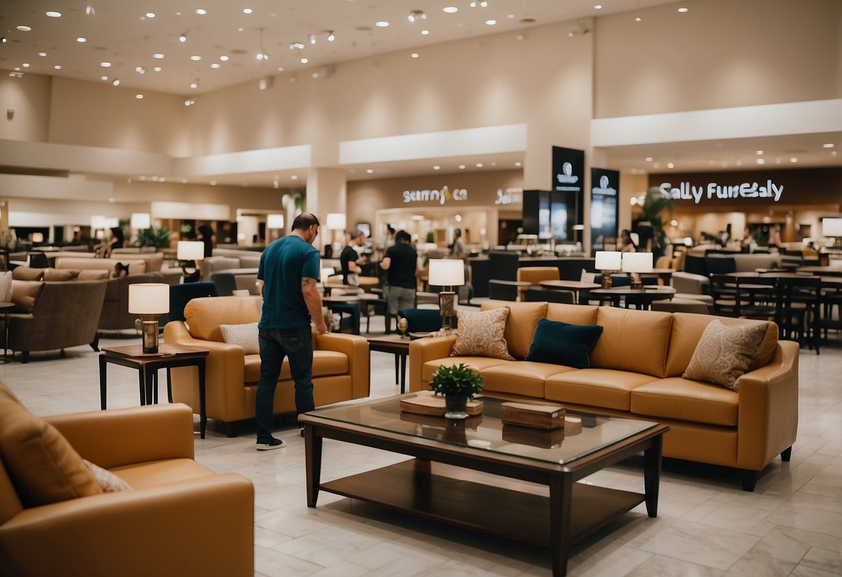 Customers browsing through Sealy furniture displays at the mall