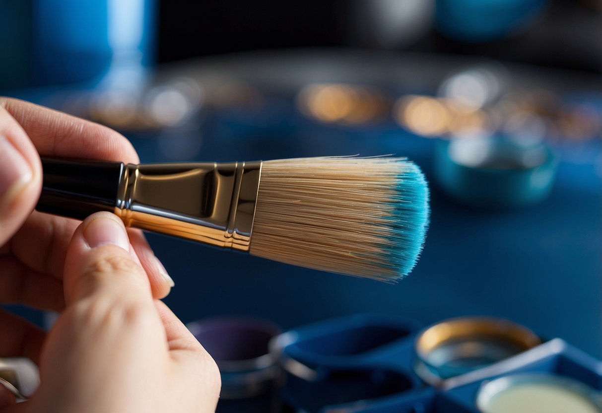 A hand holding a paintbrush applies lacquer to a smooth, clean surface, creating a high gloss finish