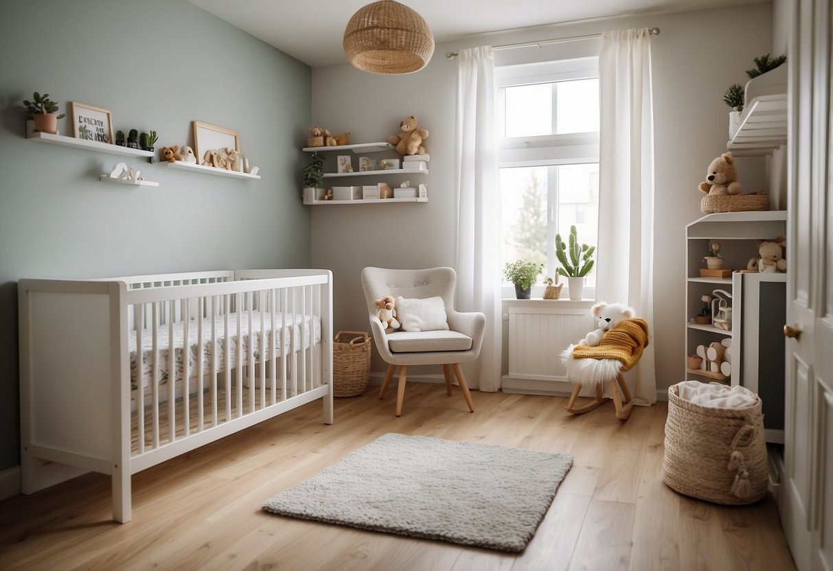 A small nursery with efficient use of space, featuring IKEA baby furniture arranged neatly and organized for maximum functionality