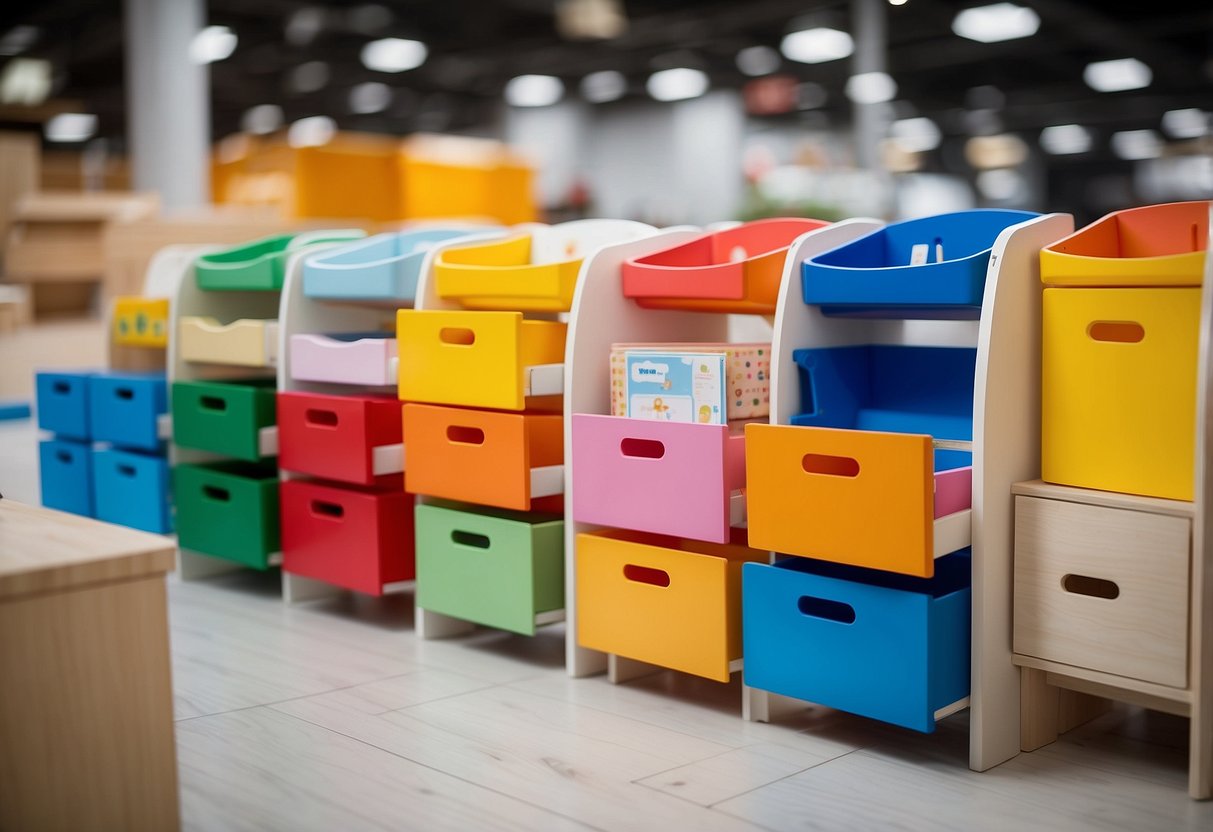 A colorful display of ikea baby furniture with clear, easy-to-read signs for frequently asked questions
