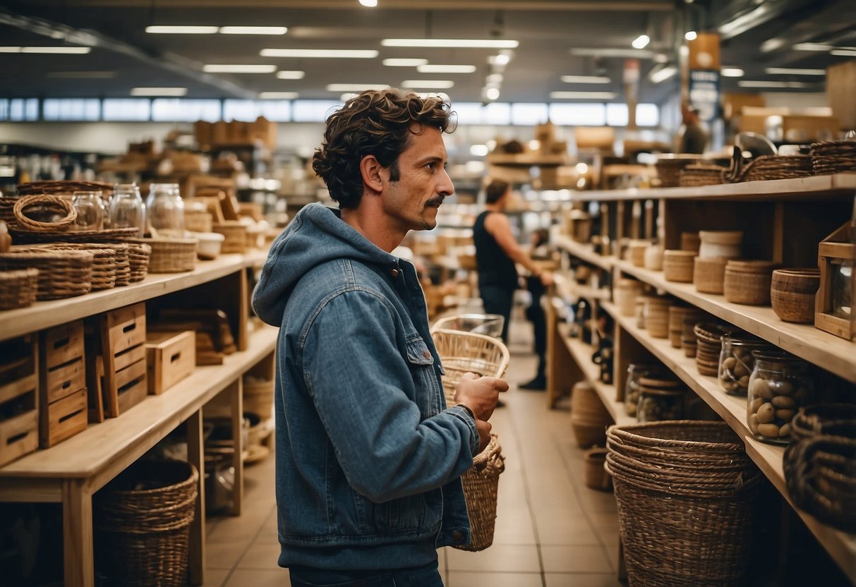 A customer browsing through various furniture collections at Pick n Pay, examining different styles and designs