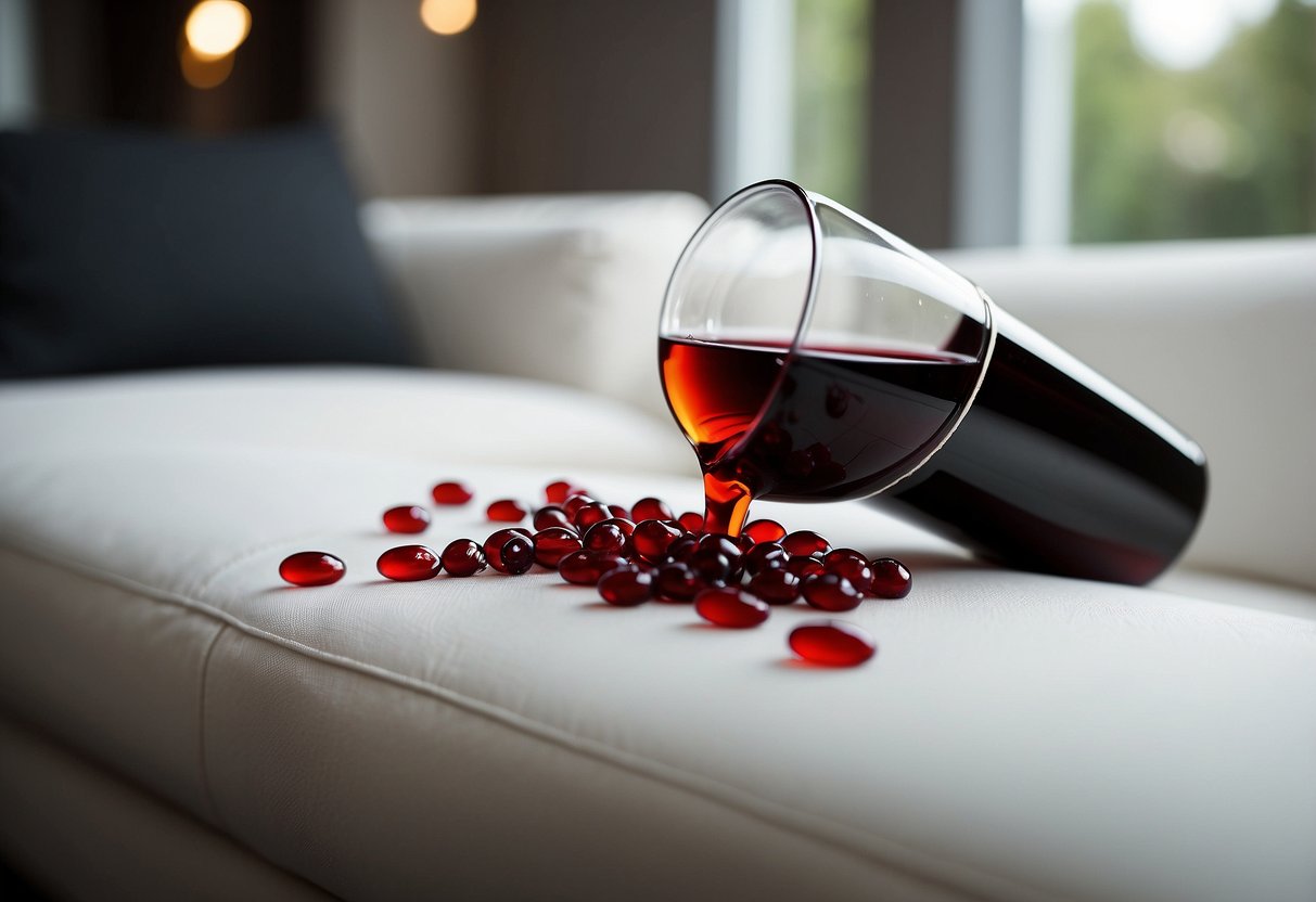 A spilled glass of red wine rolls off a white couch, but instead of soaking in, it beads up and easily wipes away from the stain resistant fabric