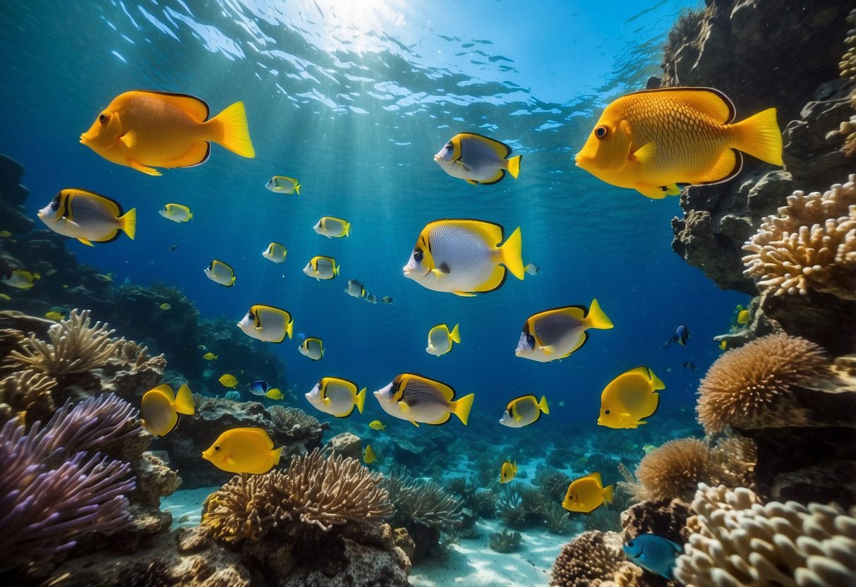 Aqua Lung Zuma 10 diving pack floats in clear blue water, surrounded by colorful coral and tropical fish