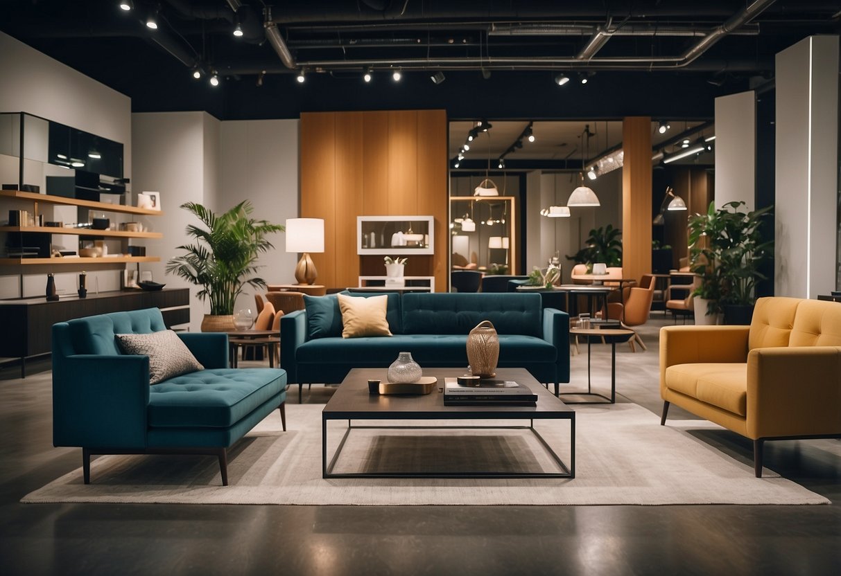 A modern furniture showroom in Singapore, featuring sleek designs and a wide selection of styles