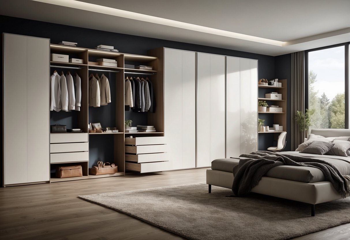 A spacious room with sleek, modular furniture pieces from the OPSH Wardrobe System. Clean lines and versatile storage options create a modern and organized space