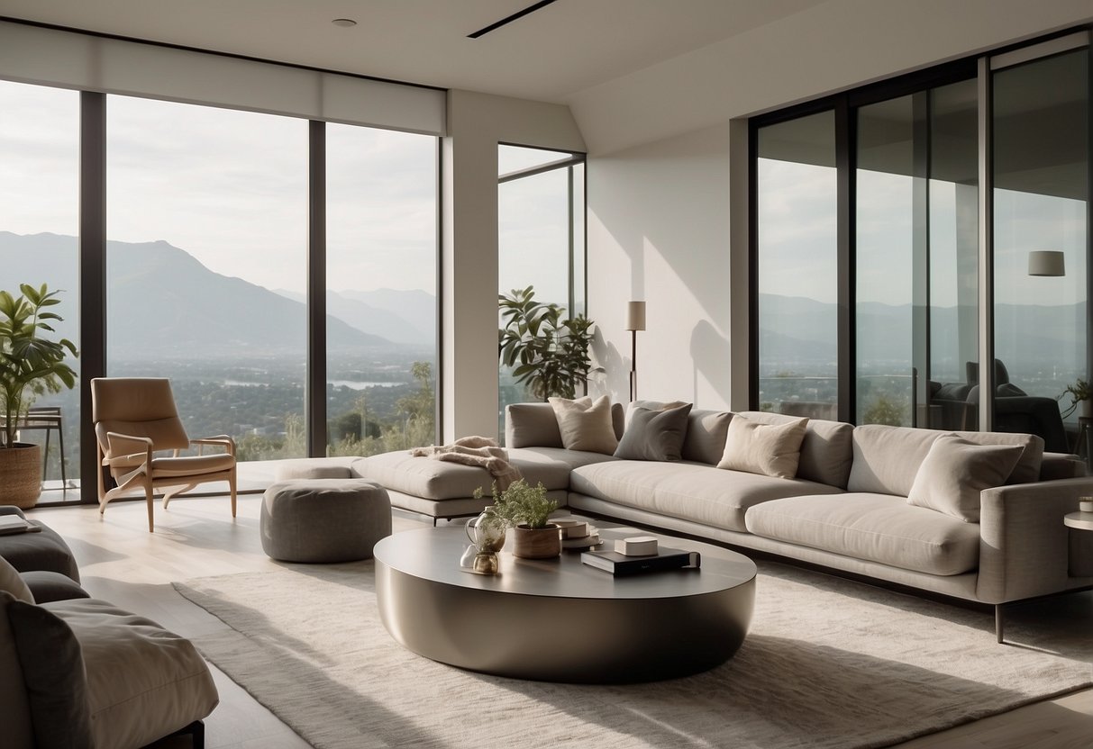 A modern living room with sleek OPSH furniture, clean lines, and minimalist decor. A neutral color palette and natural light create a serene atmosphere