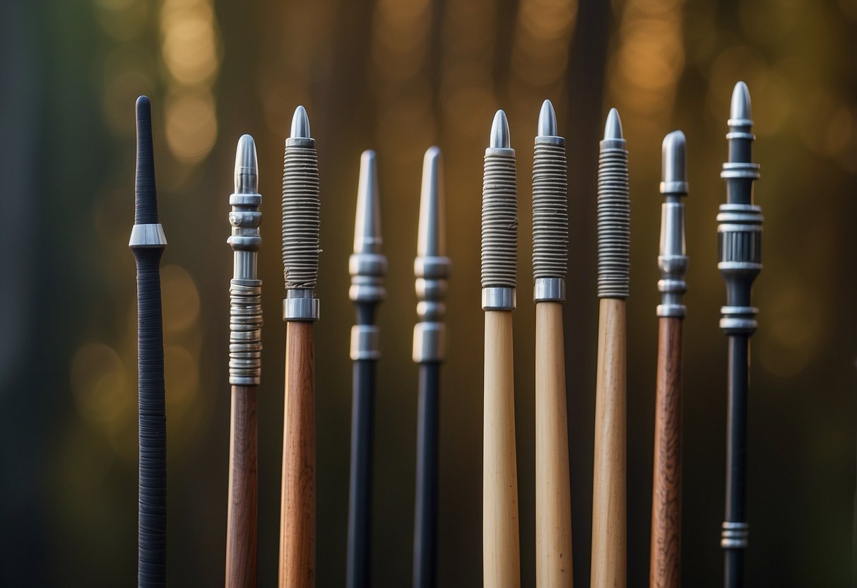 A wooden spear lies next to 5 lightweight diving poles