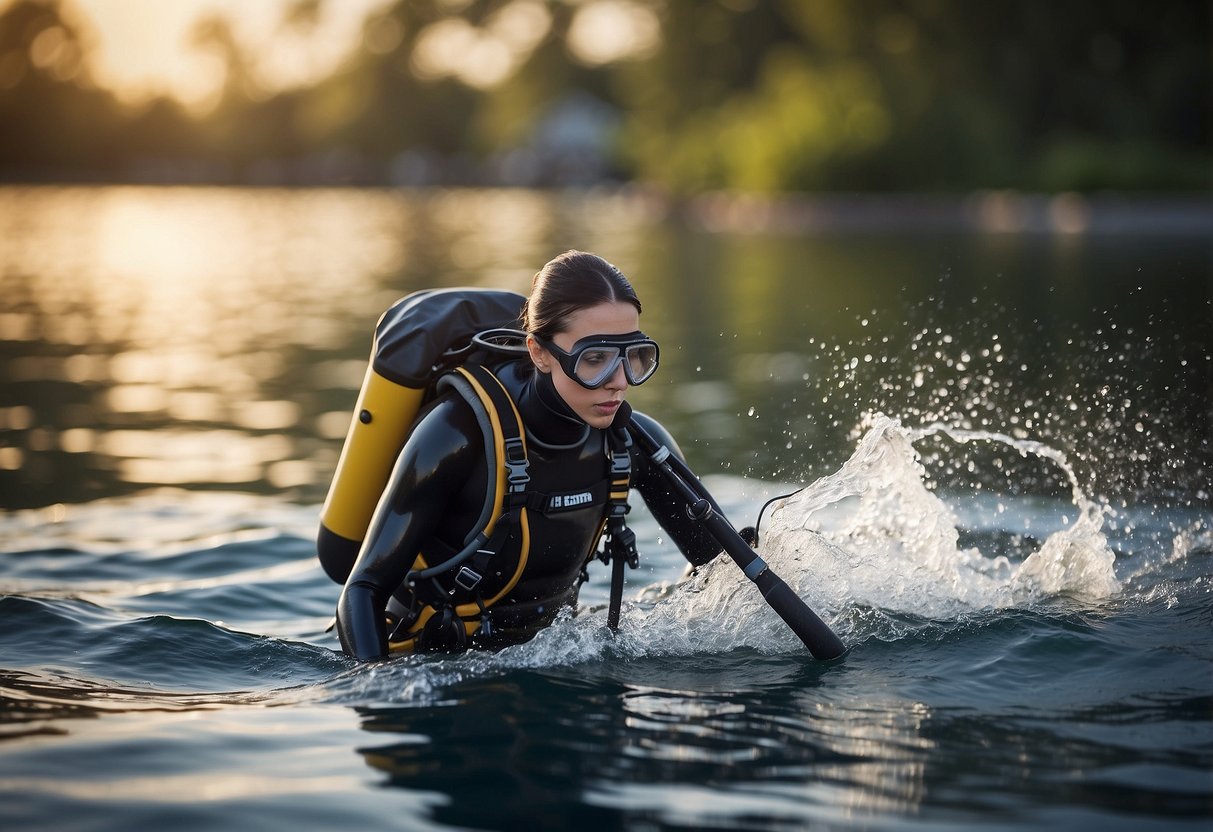 A diver effortlessly holds a lightweight diving pole, easily maneuvering through the water with precision and control. The pole's sleek design and sturdy construction provide the diver with enhanced speed and agility, making for a more enjoyable and efficient diving experience