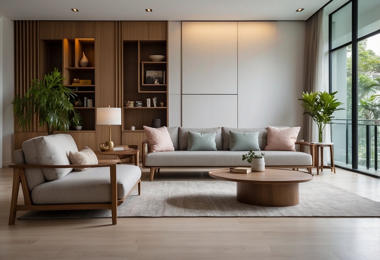 A modern living room with Pomelo furniture in Singapore. Clean lines, neutral colors, and natural elements create a peaceful and elegant atmosphere