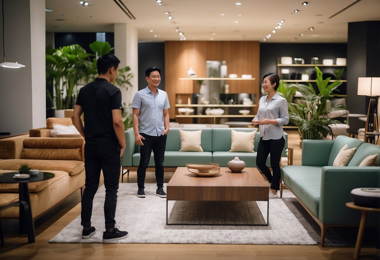 Customers browse through modern and stylish furniture displays at Pomelo Furniture showroom in Singapore