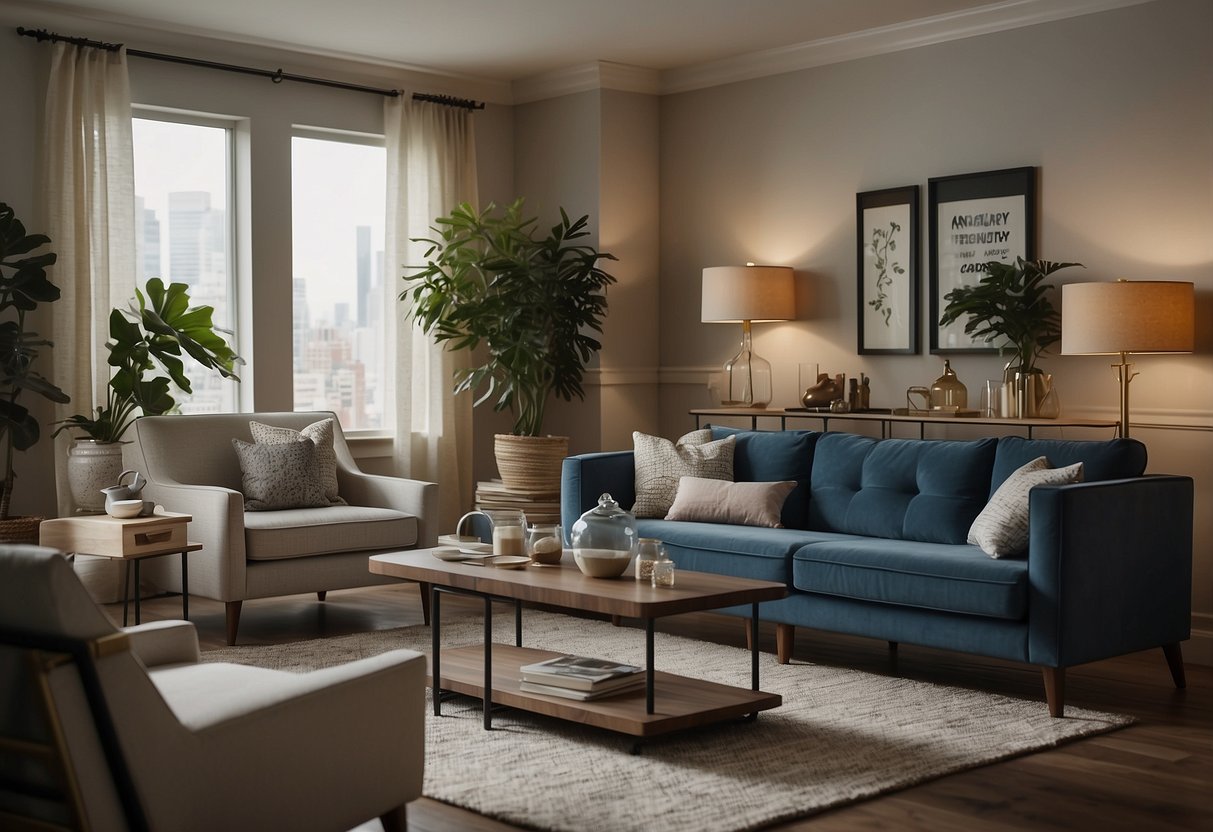 A room with neatly arranged furniture labeled "Frequently Asked Questions" in a staged setting