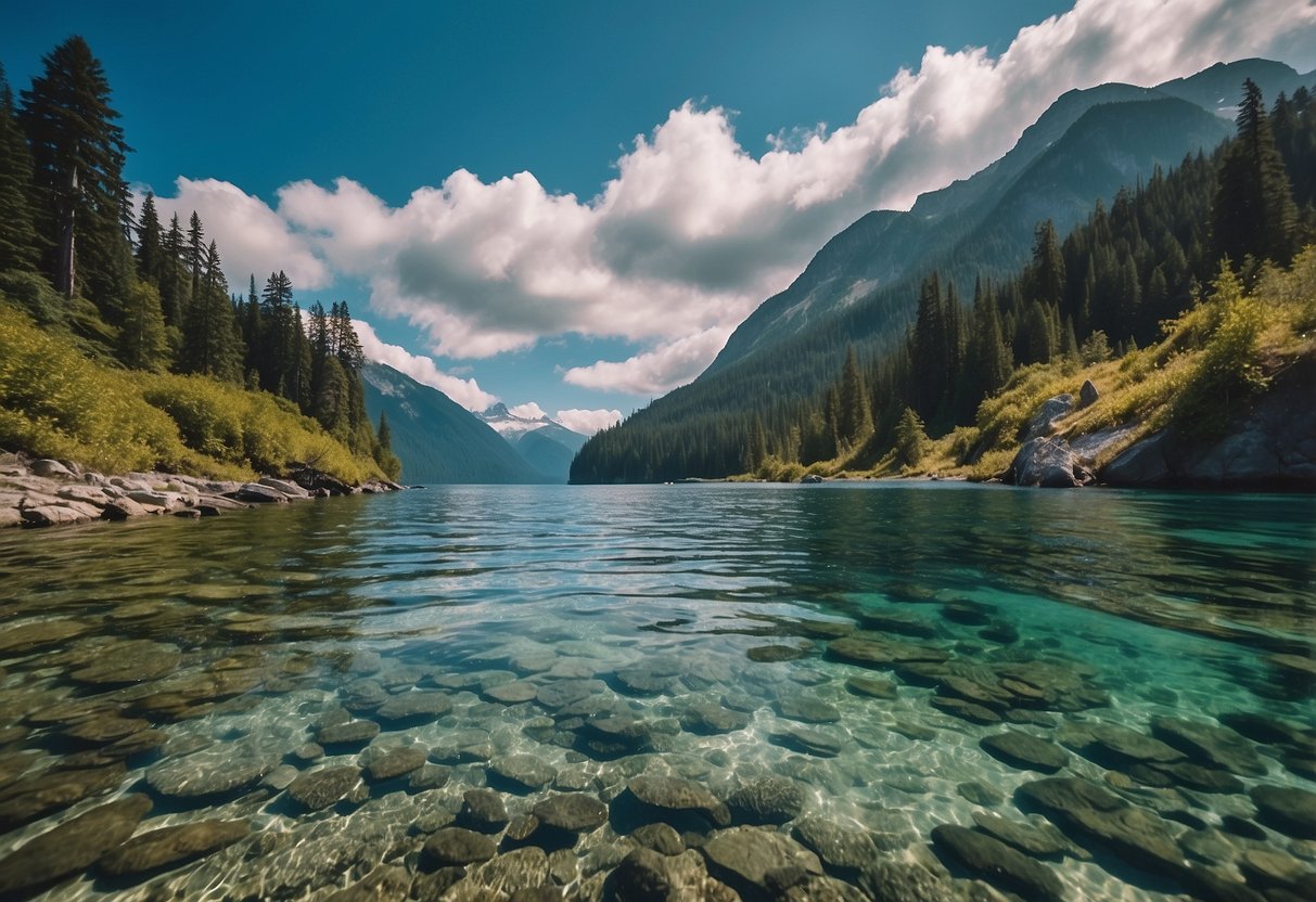 Crystal clear waters teeming with colorful marine life, surrounded by lush greenery and towering mountains in Olympic National Park's best snorkeling spots