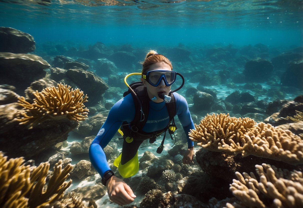 Crystal-clear water, vibrant coral, and a variety of marine life. A snorkeler glides effortlessly, using proper form and controlled breathing