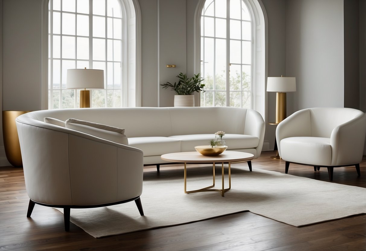 Sleek, minimalist furniture displayed on a clean, white website. Products include sofas, chairs, and tables with simple, elegant designs