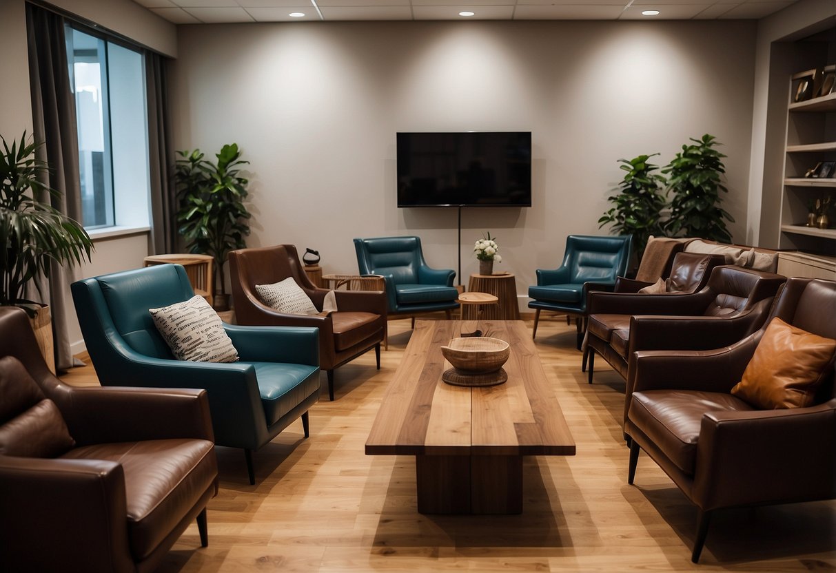 A room with various chair styles and materials displayed. Wood, metal, fabric, and leather chairs are arranged in an organized manner for exploration