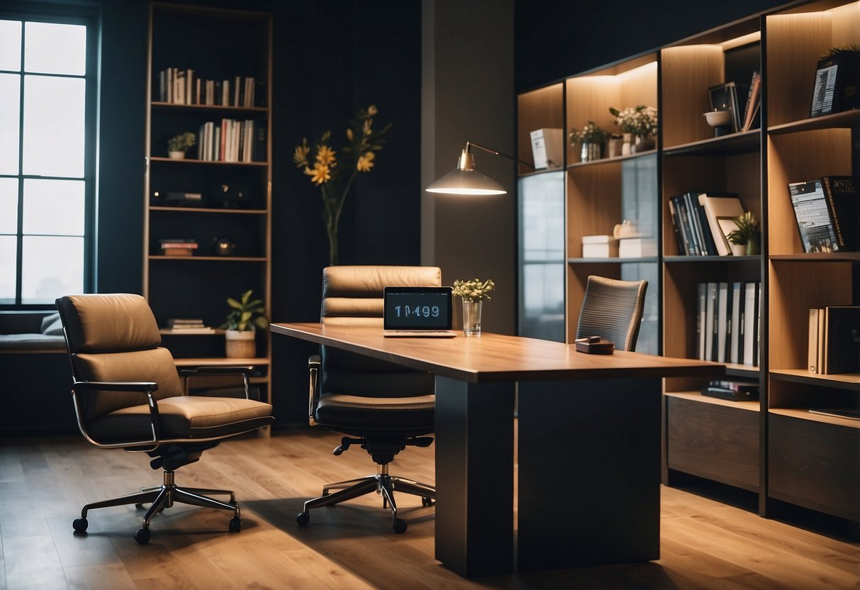 A study room with a desk chair, a lounge chair, and a dining chair. Each chair has a distinct design and purpose